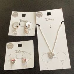 Disney Mickey Mouse And Minnie Earrings Mickey Mouse Necklace Silver plated