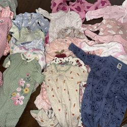 Lot Of Long Sleep Baby Girl Footie PJs 