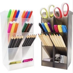 Brand New Office Desk Organizer. Pen & Pencil Holder. Markers, Stationery Caddies Essential for Office/Teacher Supplies. Translucent Black & White 