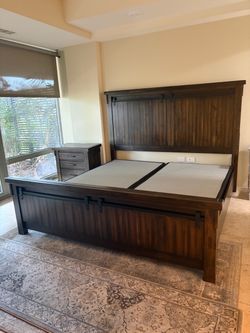 Rustic Dark Wood King Bed Frame with Storage