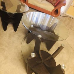 Wood,Glass Coffee Table Set.