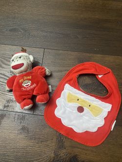 My First Christmas Sock Monkey And Bib 