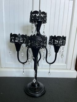 20” Black metal gothic candelabra candleholder.