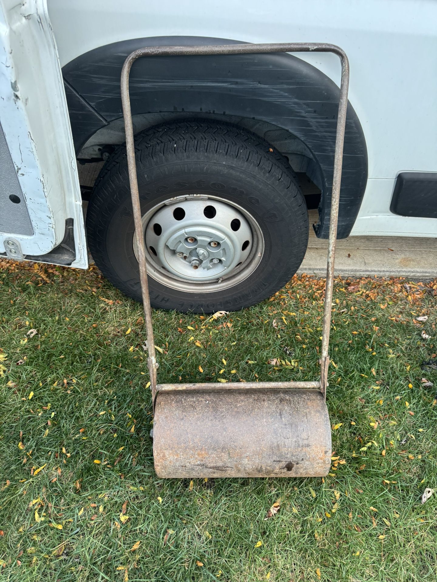 Vintage Lawn Roller metal and concrete