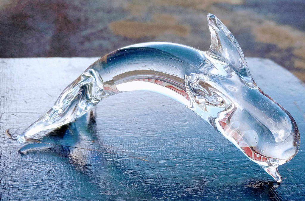 Beautiful Murano Leaping Dolphin Art Glass Paperweight 