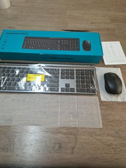 Wireless Keyboard and Mouse Combo, Ultra Slim Rechargeable Dual-Mode (Bluetooth 5.0x2 +2.4G) Silent Keyboard and Mouse Set, Multi-Device Full-Size Com