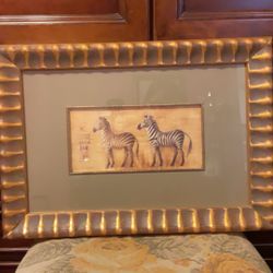 Two Zebras Gold Framed Print
