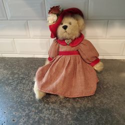 vintage Jerry Elsner Teddy bear inc. with gingham dress and fancy hat.