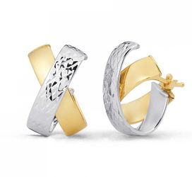 Beautiful X shape hammered hoop earring 14K REAL YELLOW, WHITE GOLD. Description⬇️