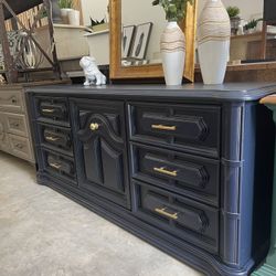 Navy And Gold Large Dresser Or Credenza 