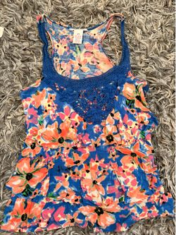 Floral Tank Top with Lace Detail, Size XS