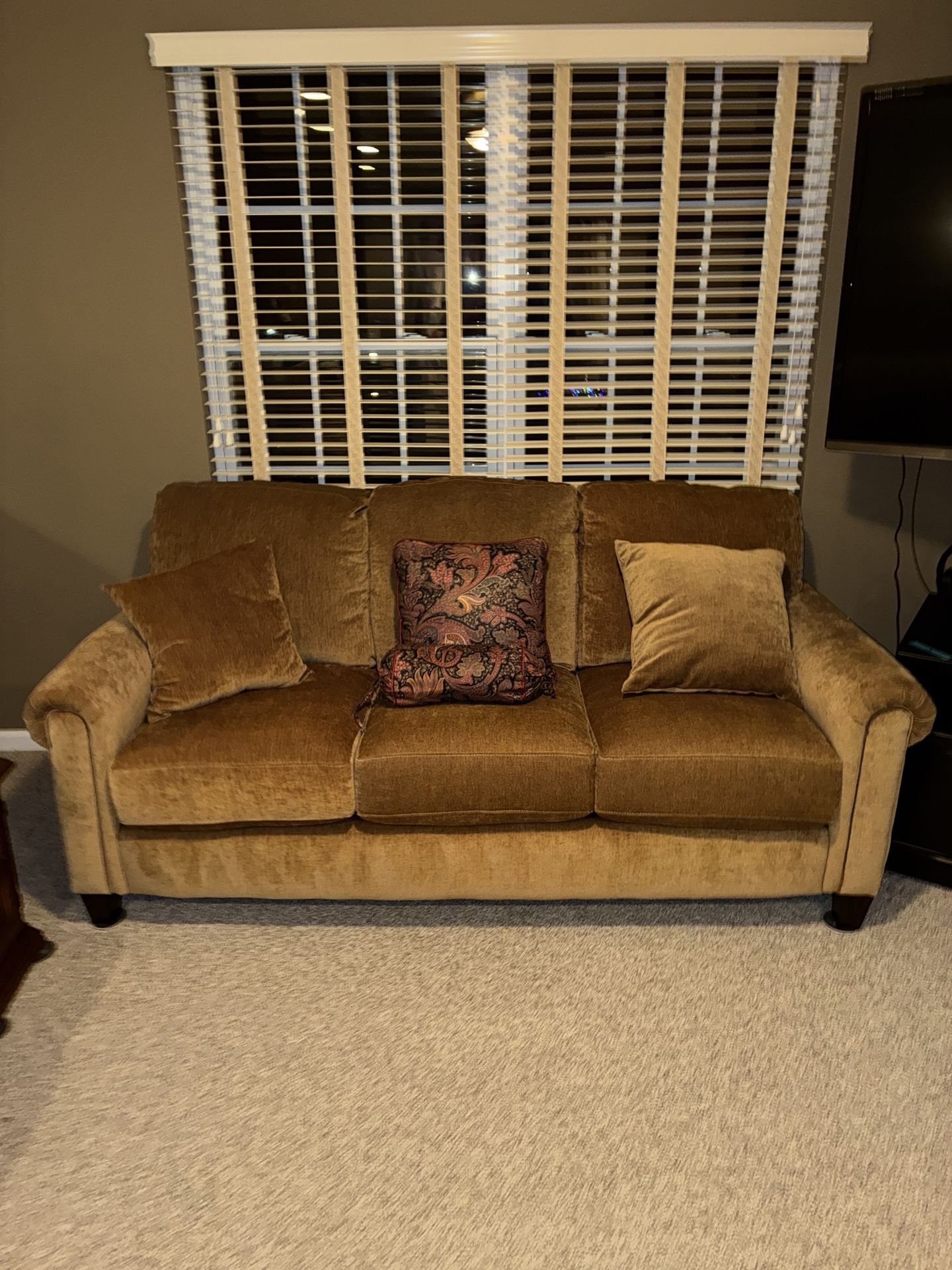 Soft Neutral Tan Sofa | Plush Chenille 3-Seater Couch