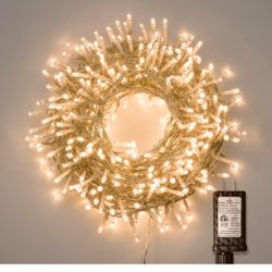 66ft 200 LED String Lights Indoor Outdoor, Warm White Lights Clear Wire, 8 Modes Waterproof Twinkle Fairy String Lights

