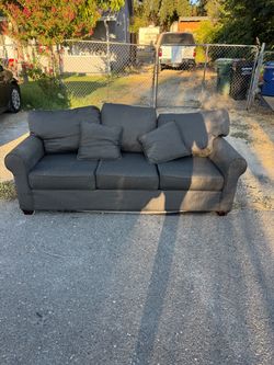 Gray Fabric 3-Seat Sofa with Throw Pillows