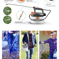 Ukoke UGS02 Cordless Electric Power Garden Sprayer, 1 Gallon Tank Portable Handhel, 45 psi & 0.132 GPM (500ml per min) Grey & White 20V 2A Battery & C
