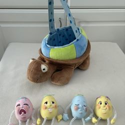 Easter Basket Plush Turtle & Ceramic Egg Shelf Sitters