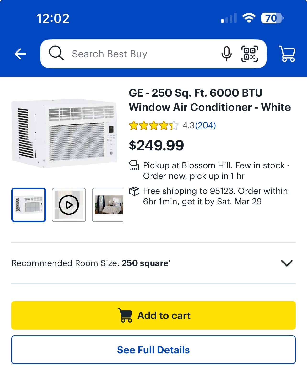 GE Room Air Conditioner 250 sq.ft (Brand New)