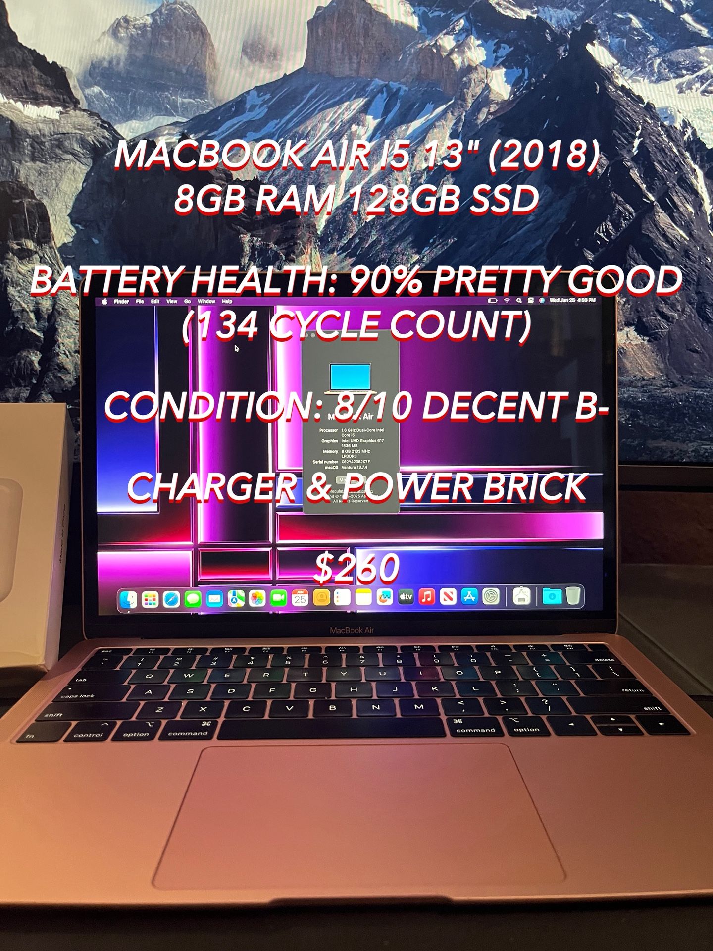Rose Gold Apple MacBook Air I5 13” (2018) 8GB RAM/128GB SSD Used Authentic