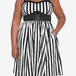 Black & White Stripe Corset Dress Plus Size