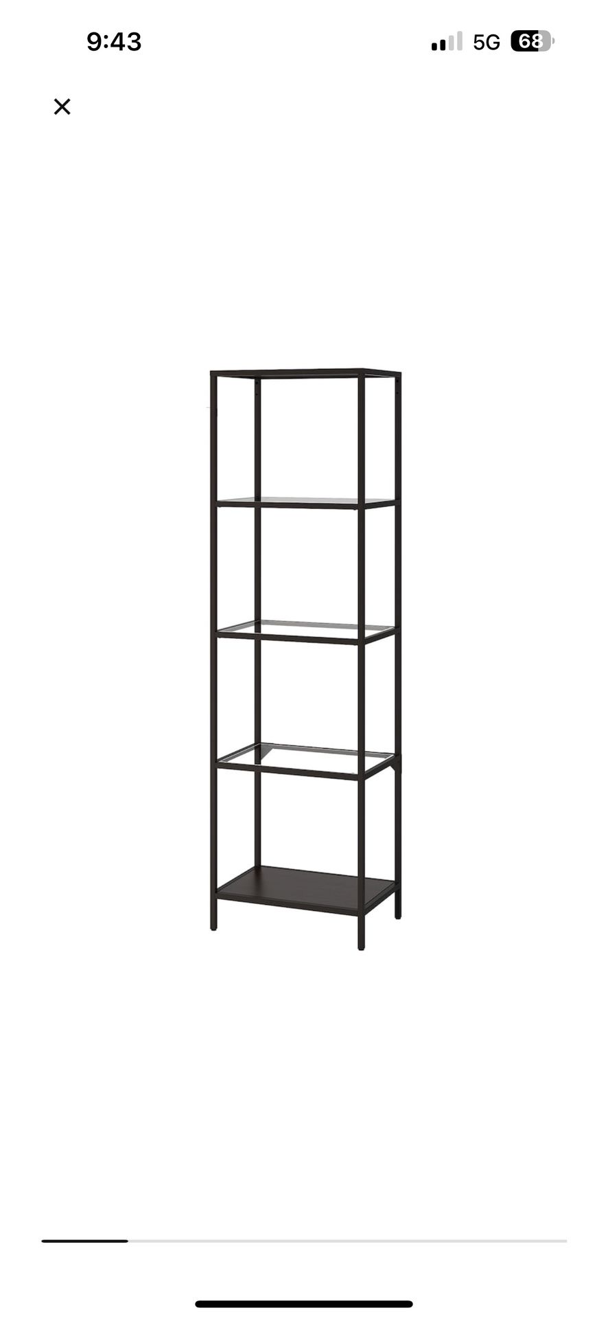 IKEA black metal & glass shelving units $70