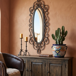 Vintage 36” Wrought Iron Spanish Revival Scroll Mirror – Mid-Century Statement