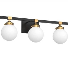 Tipace 24in 3 light vanity light black/gold with white shades