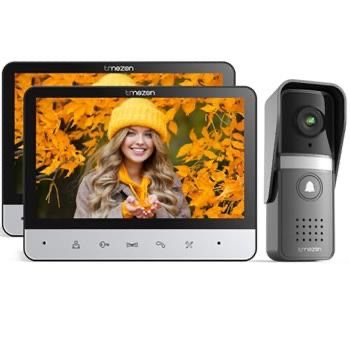 Tmezon Wired Video Intercom System, 7 Inch Ring Video Doorbell with Night Vision Support Remote Unlock, Dual-Way Intercom for Villa House Office Apart