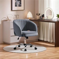 Rolling Office Chair Armchair with Tufted Barrel, Gray