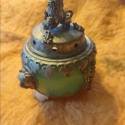 Rare collectible brass/Jade large foo dog incense burner