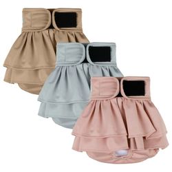 Wegreeco Washable Dog Diapers (3 Pack), Highly Absorbent Dog Diapers for Female Dogs, Reusable Dog Dresses for Dogs (Morandi, Small)