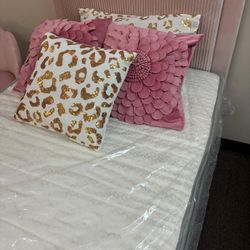Twin Bed Frame With Mattress And Pink Chair