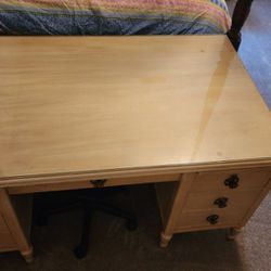 Nice Vintage Large Desk With Glass Top