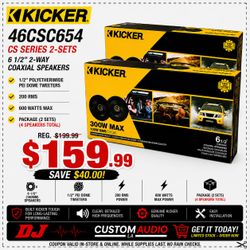 Kicker CS Series 2-Sets 6 1/2" 2-Way Coaxial Speaker System 600 Watts Package CSC65 🚨 Payment Options Available 🚨 No Credit Needed 🚨