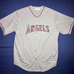 Men’s MLB Majestic Cool base Angles Star Pattern Gray Jersey Size Large