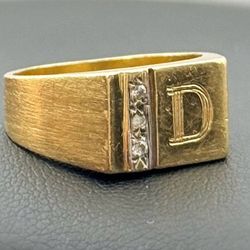 Jewelry 14k solid yellow gold letter D natural diamonds 0.1CTW ring size 7.5