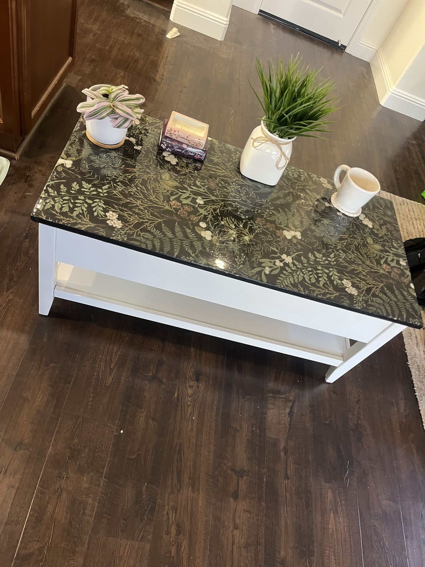 Custom Botanical Epoxy Coffee Table With Lift Storage