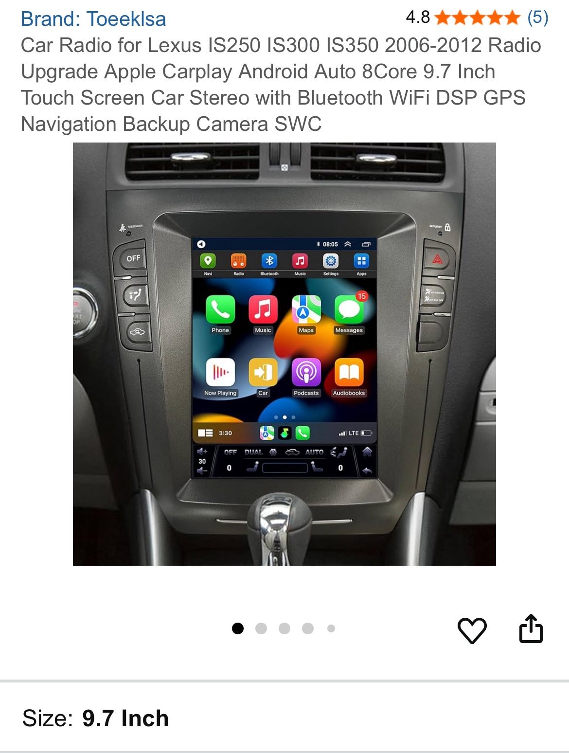 Car Radio for Lexus IS250 IS300 IS350 2006-2012 Radio Upgrade Apple Carplay Android Auto 8Core 9.7 Inch Touch Screen Car Stereo with Bluetooth WiFi DS