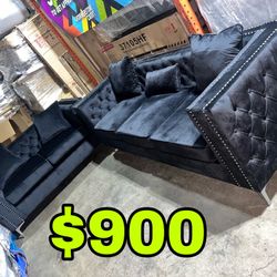 Beautiful New 2PC Tufted Sofa Set(1 Sofa & 1 Loveseat) in Black Velvet Only $900!!!