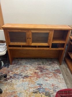 Oak Wood Desk Hutch with Cabinet Doors
