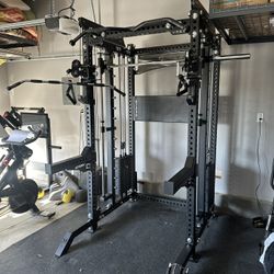 PRO SERIES Ultimate 3-1 Half Rack Functional Trainer w/Smith Machine Bar | 400lb Stack | Gym Equipment | Fitness | Commercial | Squat Rack