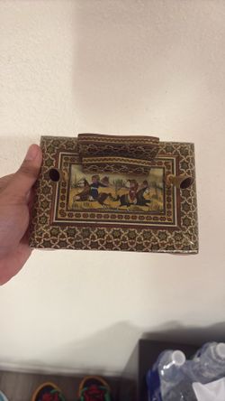 Vintage Persian Khatam Kari Desk Organizer / Pen Holder - Hand-Painted Miniature Art