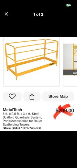 MetalTech 6 ft. x 2.5 ft. x 3.4 ft. Steel Scaffold Guardrails System, Parts/Accessories for Baker Scaffolding Towers