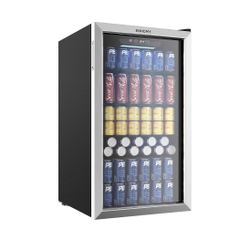 Beverage Refrigerator Cooler, 130 Can Mini Fridge with Glass Door for Soda Beer or Wine, Beverage Cooler for Home, Office, Bar with Adjustable Removab