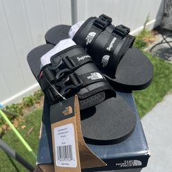 New Black Supreme Northface Sandals Size 7M