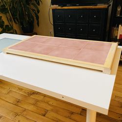Vintage Antique Countertop Board. Heavy duty. Solid Wood and Ceramic. Can be used as cutting board, as serving tray or as hot pad. Like new condition.