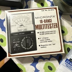 MICRONTA 18-Range Multitester Cat. No. 22-201U 20,000 OHMS/Volt DC In Box