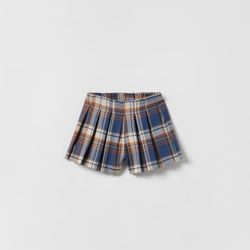 Zara NWT 4-5 T plaid box pleat skort with elastic waistband. 63% polyester 34% viscose 3% elastane