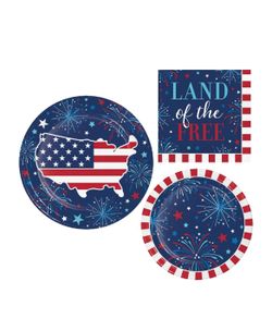 Patriotic Party Supplies for 8 People | Bundle Includes: -Paper Plates, dessert plates and Napkins -Table Cover 54x102