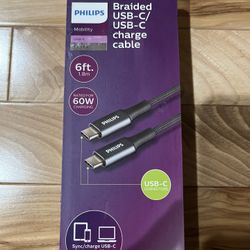 Philips Braided USB-C/USB-C Charge Cable -6ft 