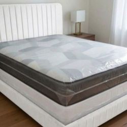 New QUEEN SIZE BED FRAME WITH MATTRESS NEW BEDROOM BED SET QUEEN BED FRAME WHITE VELVET FREE DELIVERY 